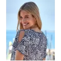Janira Abito Donna Short Botanic Blu – Stampa Botanica Bianca, Scollo a V, Anello Metallico