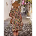 Janira Abito Donna Midi Florart Bianco – Stampa Floreale, Scollo a V, Manica Corta