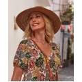 Janira Abito Donna Midi Florart Bianco – Stampa Floreale, Scollo a V, Manica Corta