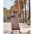Janira Abito Donna Masai Brown – Stampa Etnica Beige, Scollo a V, Cintura in Vita