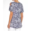 Janira Maglia Donna Botanic Blu – Manica Corta, Stampa Botanica Bianca, Scollo a V