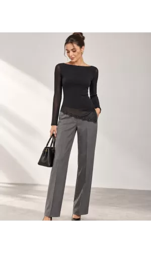 Janira Maglietta Color Tul Nera – Manica Lunga con Pizzo