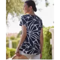 Janira Maglia Donna Reflects Bianca – Stampa Astratta Blu, Scollo a V, Manica Corta