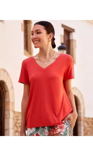 Janira Maglietta Relax Color – Manica Corta, Scollo a V, Cotone Modal