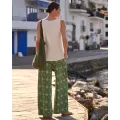 Janira Pants Desh Donna a Gamba Larga – Verde con Stampa Geometrica Bianca