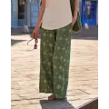 Janira Pants Desh Donna a Gamba Larga – Verde con Stampa Geometrica Bianca