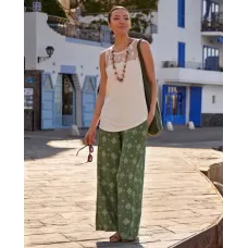 Janira Pants Desh Donna a Gamba Larga – Verde con Stampa Geometrica Bianca