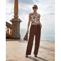 Janira Pants Loo Fresco Donna con Cintura – Marrone Tinta Unita Janira Pants Loo Fresco Donna con Cintura – Marrone Tinta Unita