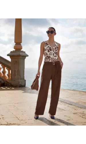 Janira Pants Loo Fresco Donna con Cintura – Marrone Tinta Unita