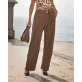 Janira Pants Loo Fresco Donna con Cintura – Marrone Tinta Unita