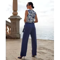 Janira Pants Loo Fresco Donna con Cintura – Blu Tinta Unita