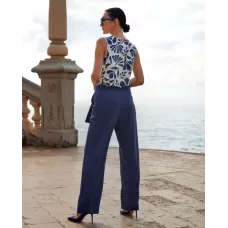 Janira Pants Loo Fresco Donna con Cintura – Blu Tinta Unita