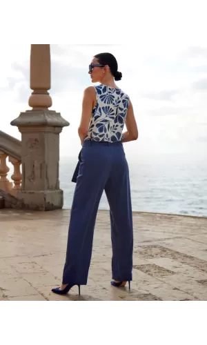 Janira Pants Loo Fresco Donna con Cintura – Blu Tinta Unita