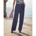 Janira Pants Loo Fresco Donna con Cintura – Blu Tinta Unita