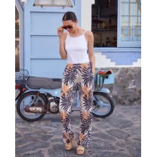 Janira Pants Loo Goldpalm Donna – Stampa Botanica, Comfort Elegante