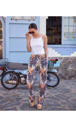 Janira Pants Loo Goldpalm Donna – Stampa Botanica, Comfort Elegante