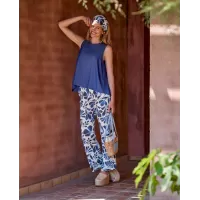 Janira Pants Loo Lilyblu Donna – Bianco con Stampa Botanica Blu Janira Pants Loo Lilyblu Donna – Bianco con Stampa Botanica Blu