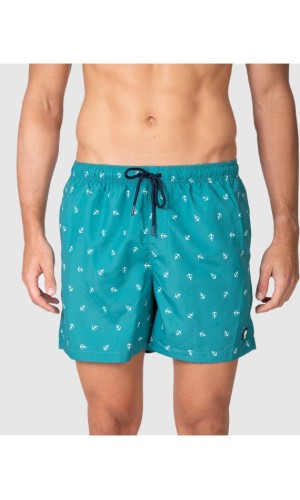 Massana Bermuda Mare Uomo Stampa Ancorette Verde | Costume Bagno Asciugatura Rapida