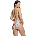 Ory Costume Intero Terracotta Floreale con Scollo Rotondo – Coppa C, Catena Dorata