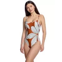 Ory Costume Intero Terracotta Floreale con Scollo Rotondo – Coppa C, Catena Dorata Ory Costume Intero Terracotta Floreale con Scollo Rotondo – Coppa C, Catena Dorata