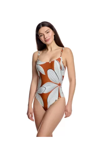 Ory Costume Intero Terracotta Floreale con Scollo Rotondo – Coppa C, Catena Dorata