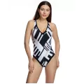 Ory Costume Intero Bianco Geometrico con Scollo a V – Coppa B, Allaccio al Collo