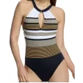 Ory Costume Intero Nero Halter con Apertura a Goccia – Coppa B, Dettagli Metallizzati