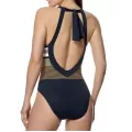 Ory Costume Intero Nero Halter con Apertura a Goccia – Coppa B, Dettagli Metallizzati