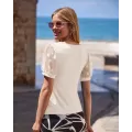 Janira Maglietta Dots Avorio Nero – Manica Corta in Pizzo, Cotone Modal