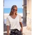Janira Maglietta Dots Avorio Nero – Manica Corta in Pizzo, Cotone Modal