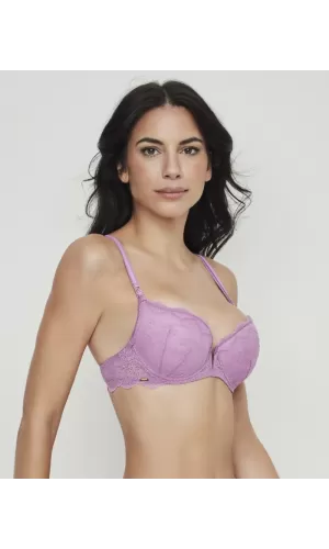 Selmark Reggiseno Push-Up con Ferretto Scollo Profondo – Coppe in Schiuma, Lavanda e Nero
