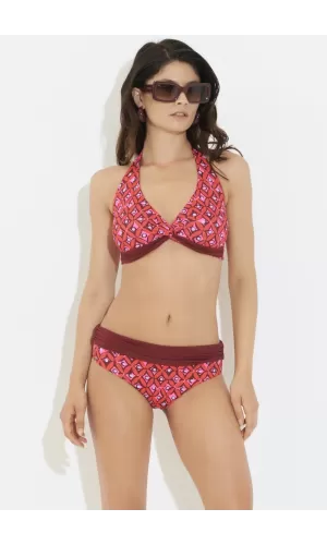 Le Foglie Reggiseno Top Chagall Double Face Rosso – Fantasia Geometrica, Senza Coppe Interne
